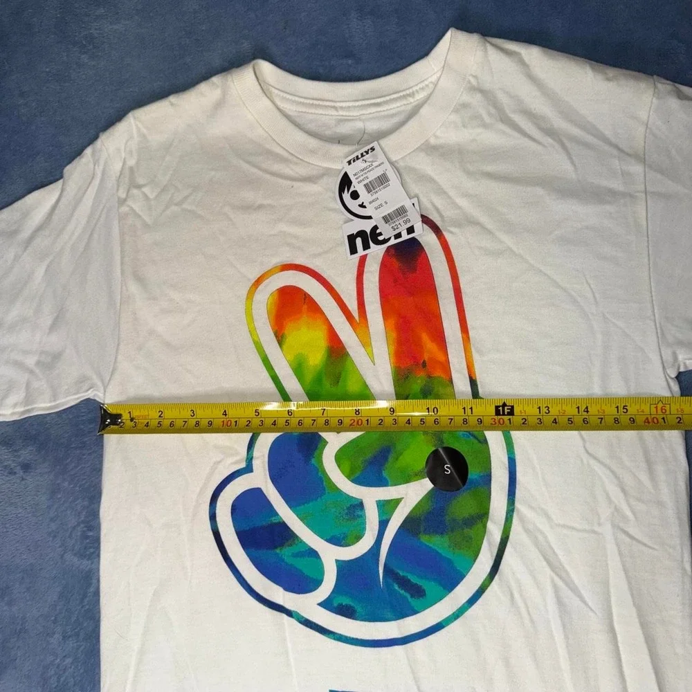 Neff white cotton t-shirt with rainbow peace sign
